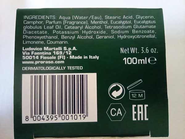 Crema Pre Afeitado para la Barba EUCALIPTO y MENTOL PRORASO 100 ML.